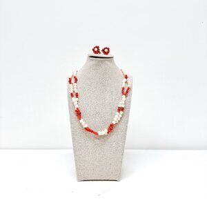 VINTAGE MIRIAM HASKELL CORAL AND FAUX PEARL NECKLACE EARRING SET NEW OTHER